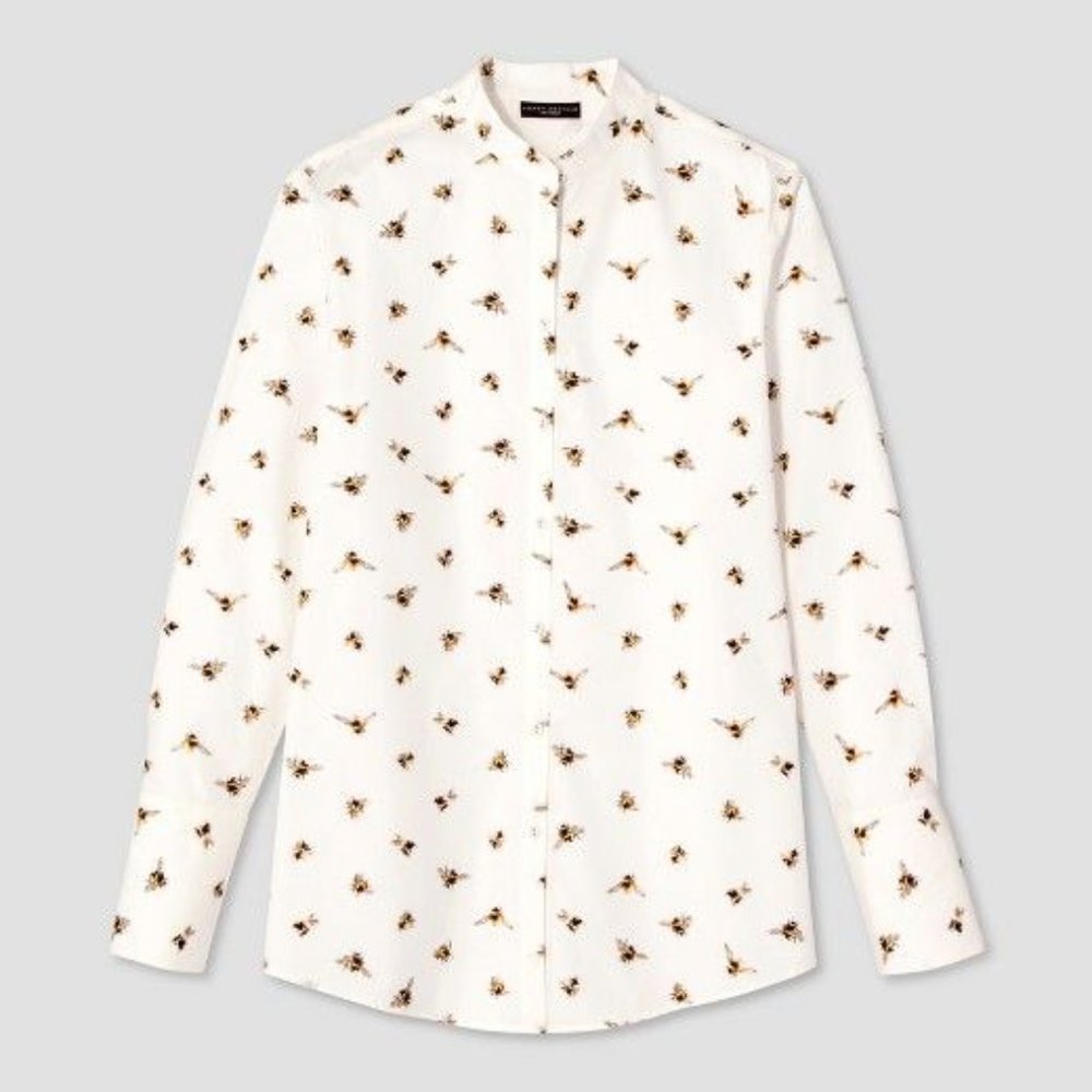 Victoria Beckham for Target Bee Print Long Sleeve Ivory Cotton Blouse Size M